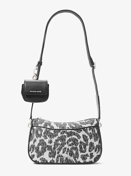 Michael Kors Jet Set Medium Leopard Logo Crossbody Bag with Case for Apple AirPods Pro® BLACKCOMBO Sale
