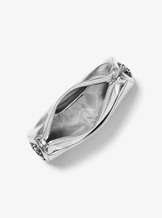 Michael Kors Jet Set Medium Metallic Leather Crossbody Bag with Case for Apple AirPods Pro® SILVER Cheap