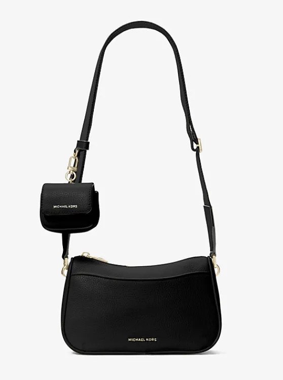 Michael Kors Jet Set Medium Pebbled Leather Crossbody Bag with Case for Apple AirPods Pro® BLACK Cheap