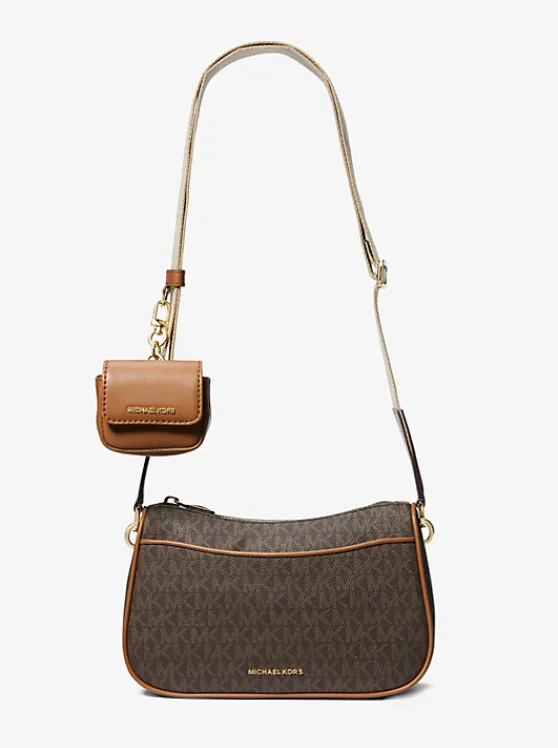 Michael Kors Jet Set Medium Signature Logo Crossbody Bag with Case for Apple AirPods Pro® BRN/ACORN Clearance