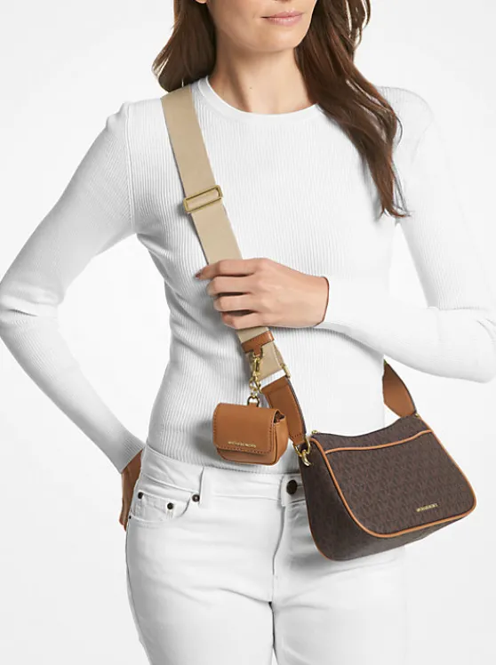 Michael Kors Jet Set Medium Signature Logo Crossbody Bag with Case for Apple AirPods Pro® BRN/ACORN Clearance