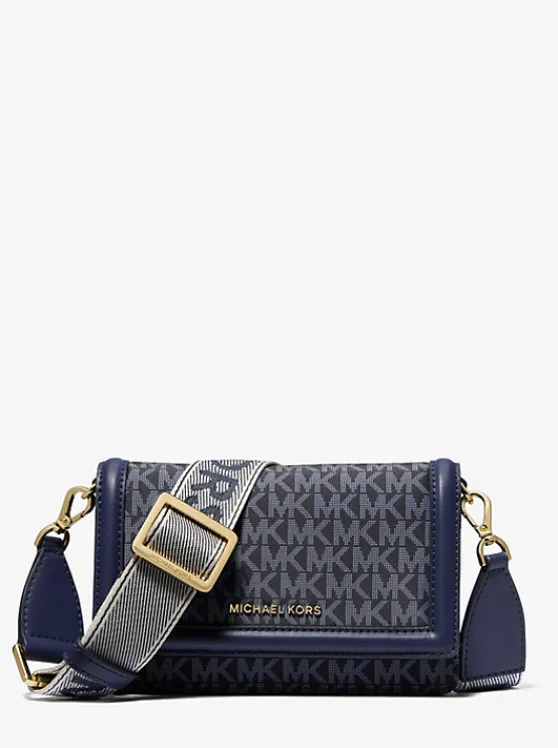 Michael Kors Jet Set Small Logo Print Woven Smartphone Crossbody Bag ADMRL/PLBLUE Outlet