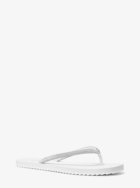 Michael Kors Jinx Crystal-Embellished Flip Flop OPTICWHITE Outlet