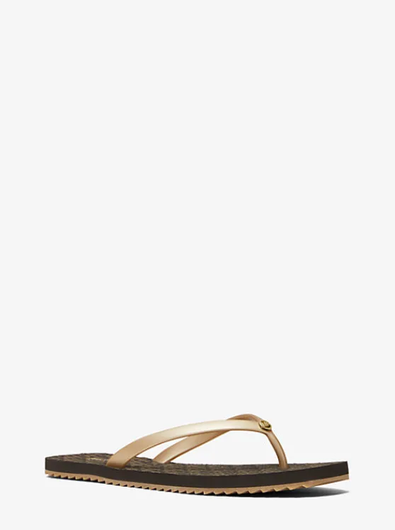 Michael Kors Jinx Logo Flip Flop BROWN/PALEGOLD Best