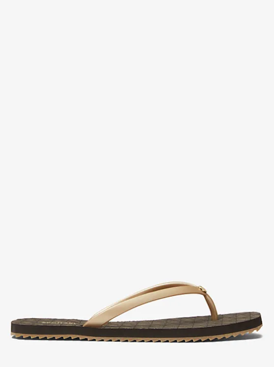 Michael Kors Jinx Logo Flip Flop BROWN/PALEGOLD Best