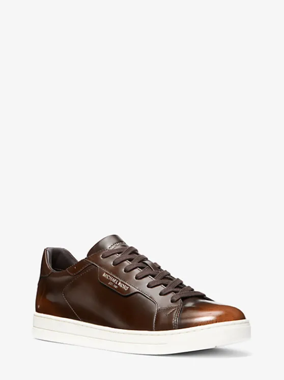 Michael Kors Keating Burnished Leather Sneaker LUGGAGE Flash Sale