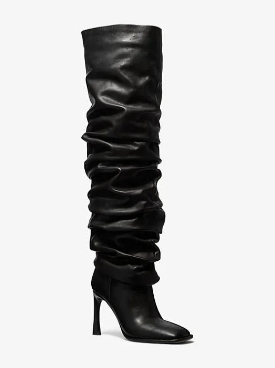 Michael Kors Kelsea Leather Slouchy Boot BLACK Hot