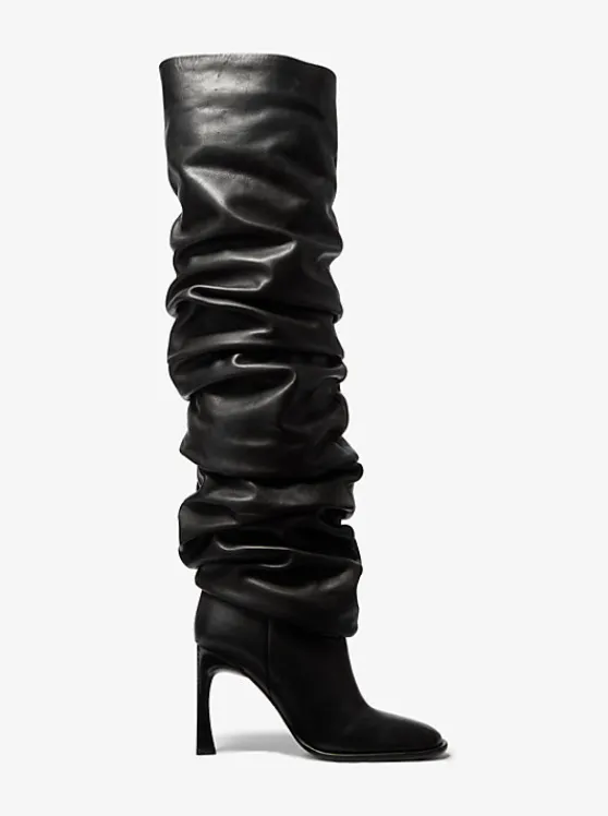 Michael Kors Kelsea Leather Slouchy Boot BLACK Hot