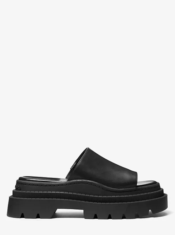 Michael Kors Kendra Leather Platform Slide Sandal BLACK Discount