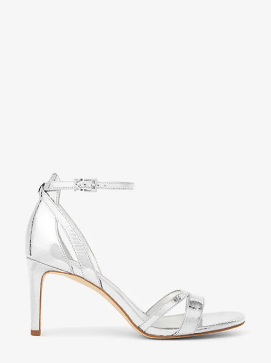 Michael Kors Kimberly Metallic Snake Embossed Leather Sandal | SILVER Hot