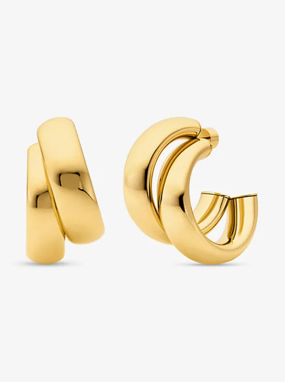 Michael Kors Large Precious Metal-Plated Brass Double Hoop Earrings | GOLD Outlet