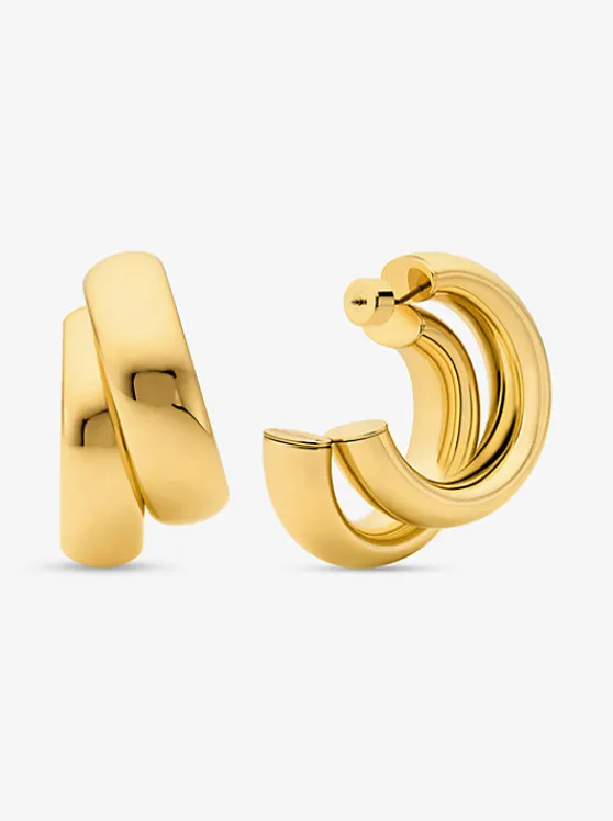 Michael Kors Large Precious Metal-Plated Brass Double Hoop Earrings | GOLD Outlet