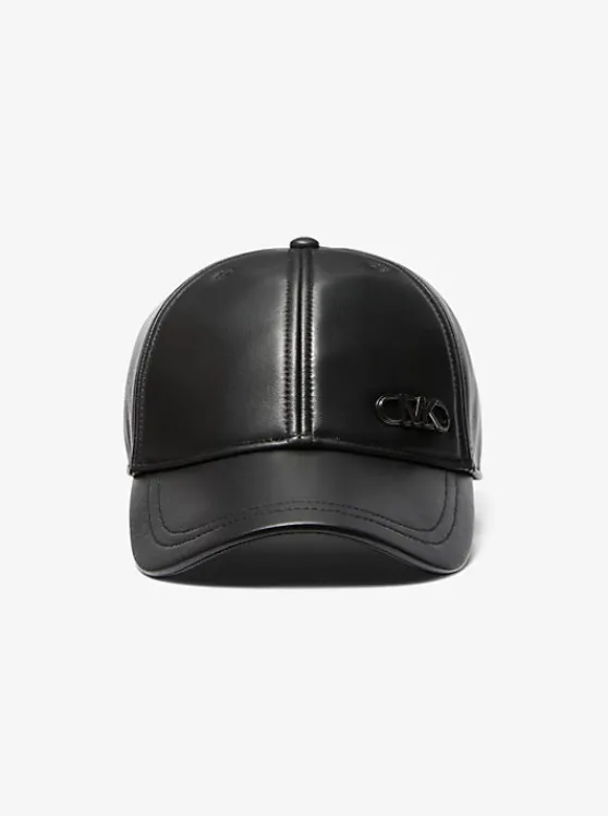 Michael Kors Leather Baseball Hat BLACK Clearance