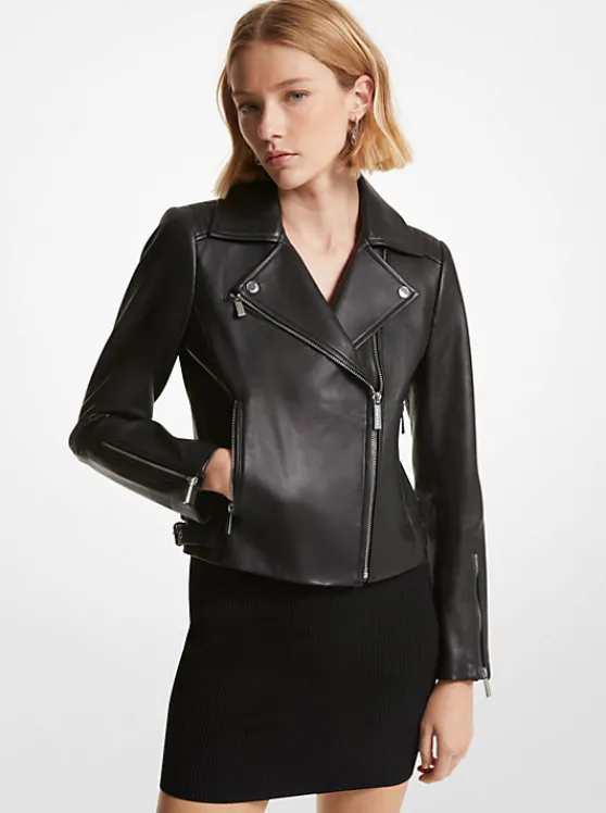 Michael Kors Leather Moto Jacket BLACK Fashion