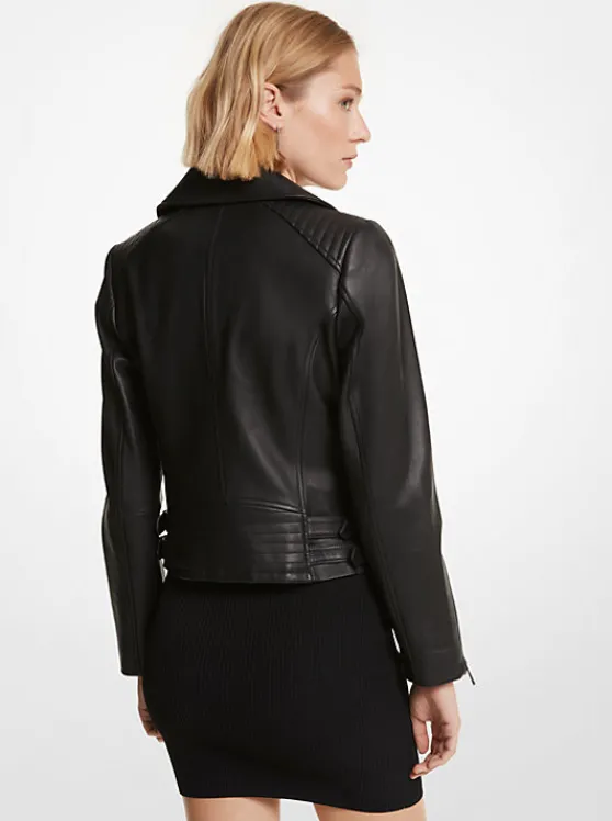 Michael Kors Leather Moto Jacket BLACK Fashion