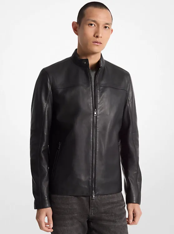 Michael Kors Leather Racer Jacket BLACK Sale