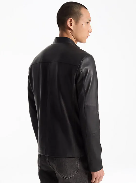 Michael Kors Leather Racer Jacket BLACK Sale