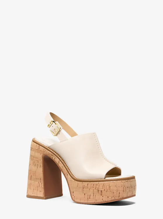 Michael Kors Leia Leather Platform Sandal LTCREAM Best