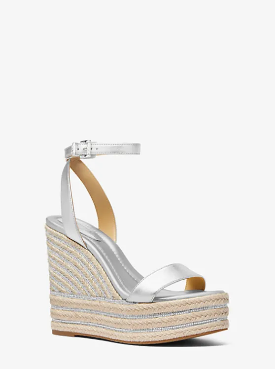 Michael Kors Leighton Metallic Leather Wedge Sandal | SILVER Cheap