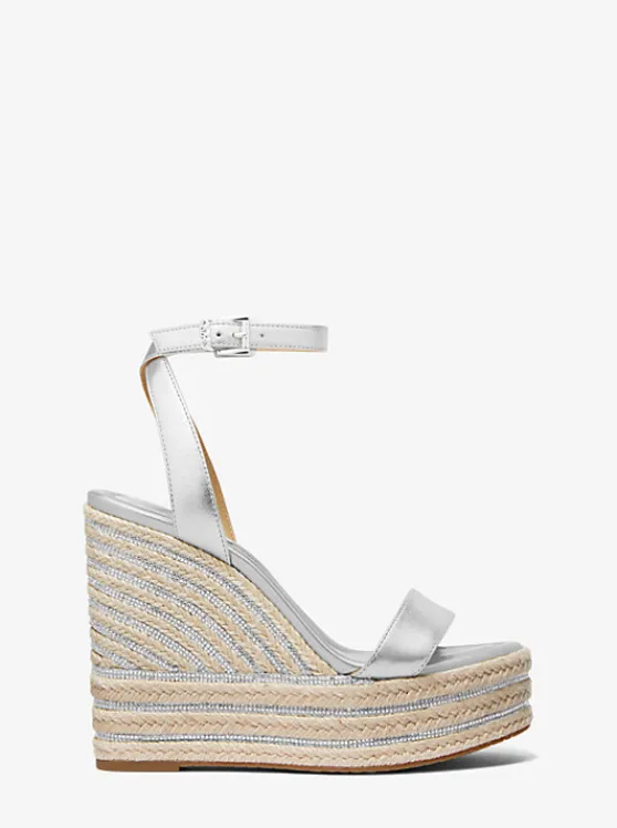 Michael Kors Leighton Metallic Leather Wedge Sandal | SILVER Cheap