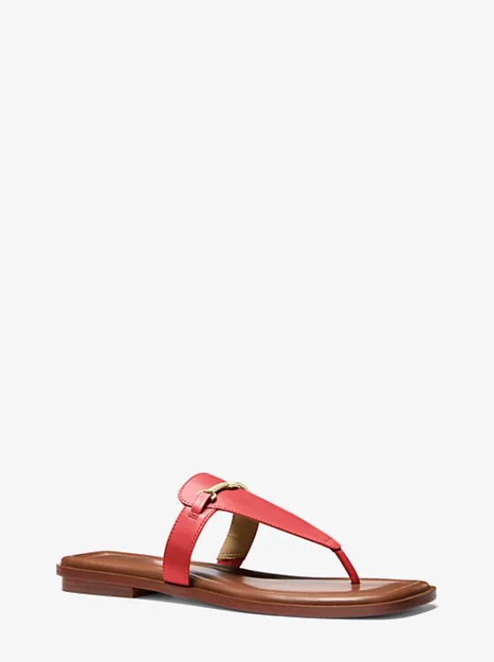 Michael Kors Lena Leather T-Strap Sandal BURNTSIENNA Clearance