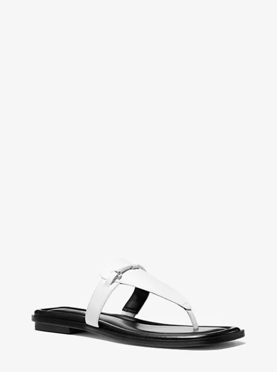 Michael Kors Lena Leather T-Strap Sandal OPTICWHITE Fashion