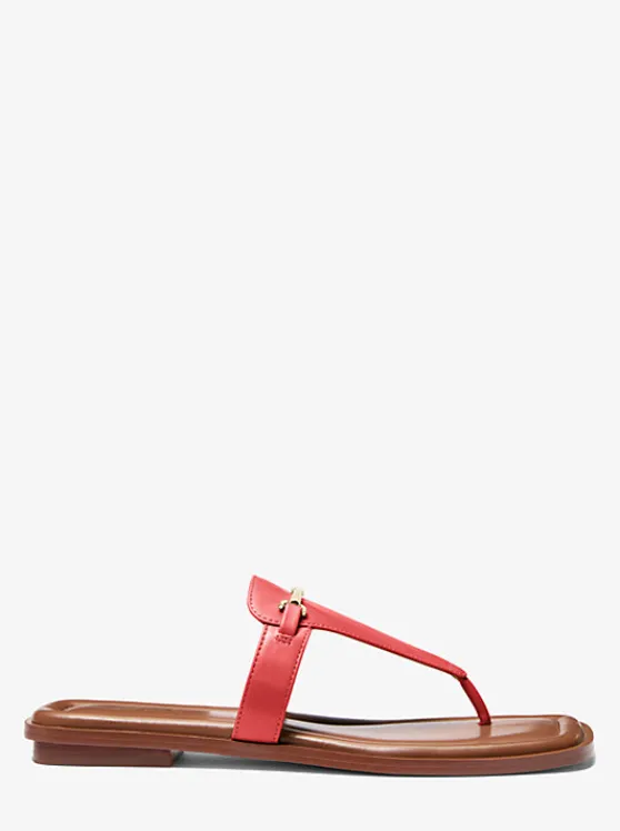 Michael Kors Lena Leather T-Strap Sandal BURNTSIENNA Clearance