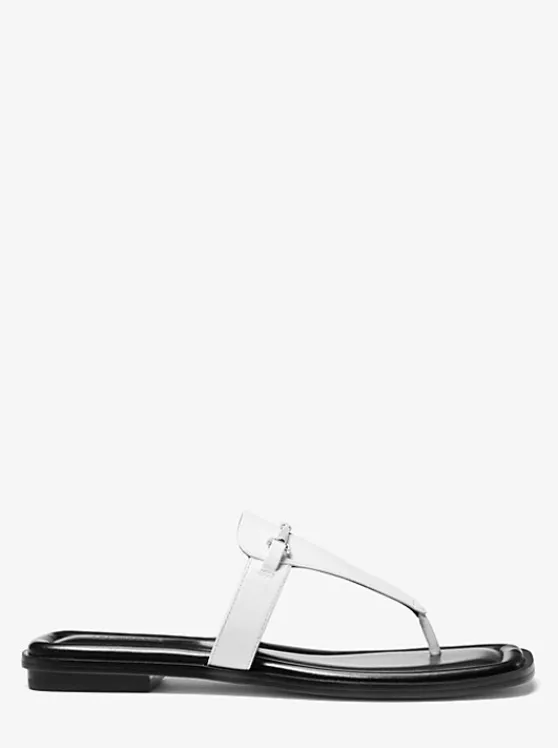 Michael Kors Lena Leather T-Strap Sandal OPTICWHITE Fashion