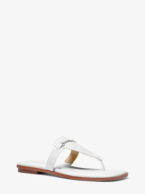 Michael Kors Lena Signature Logo and Leather T-Strap Sandal OPTICWHITE Outlet