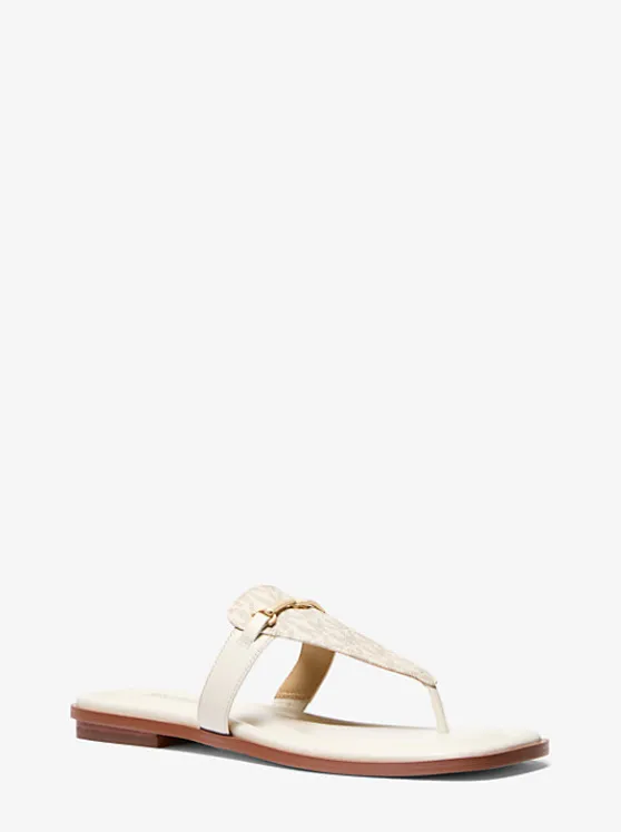 Michael Kors Lena Signature Logo and Leather T-Strap Sandal VAN/CREAM Cheap