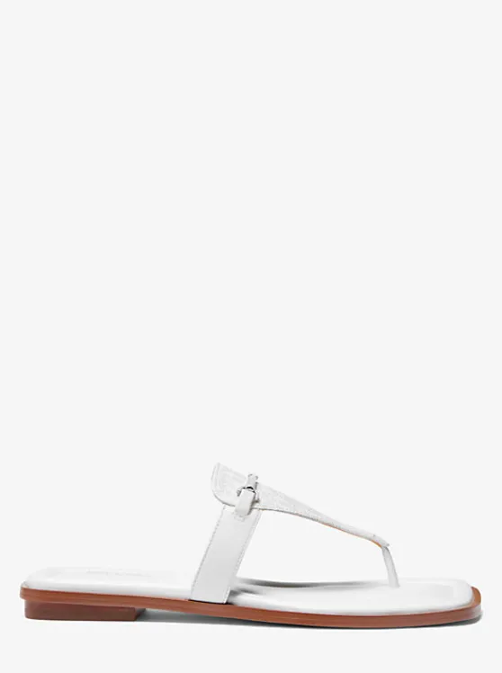 Michael Kors Lena Signature Logo and Leather T-Strap Sandal OPTICWHITE Outlet