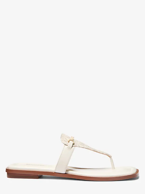 Michael Kors Lena Signature Logo and Leather T-Strap Sandal VAN/CREAM Cheap