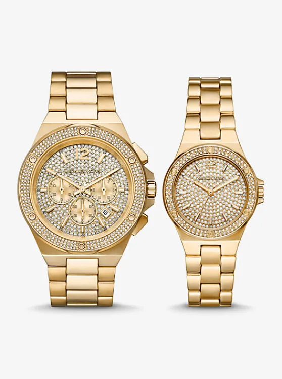 Michael Kors Lennox His and Hers Pavé -Tone Watch Set GOLD Shop