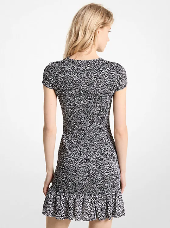 Michael Kors Leopard Print Smocked Mini Dress ALUMINUM Online