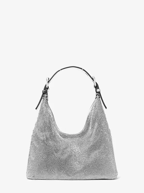 Michael Kors Limited-Edition Nolita Small Metallic Rhinestone Mesh Hobo Shoulder Bag SILVER Discount