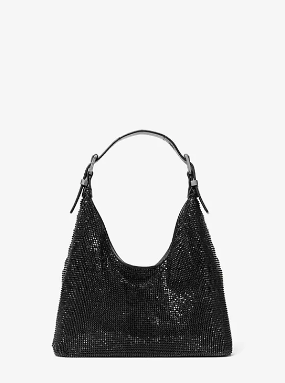 Michael Kors Limited-Edition Nolita Small Rhinestone Mesh Hobo Shoulder Bag BLACK Flash Sale