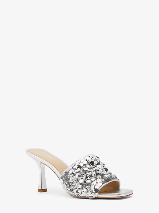 Michael Kors Limited-Edition Tessa Hand-Embellished Mule SILVER Sale