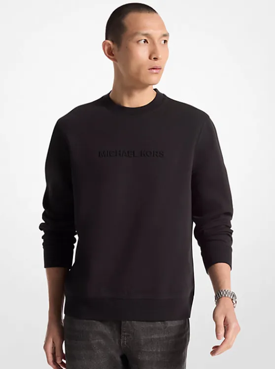 Michael Kors Logo Embossed Cotton Blend Sweater BLACK Outlet