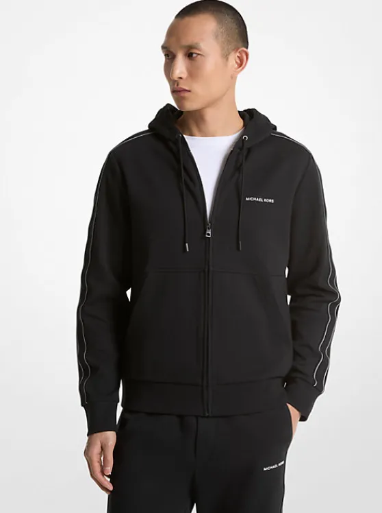 Michael Kors Logo Tape Cotton Blend Zip-Up Hoodie BLACK Flash Sale