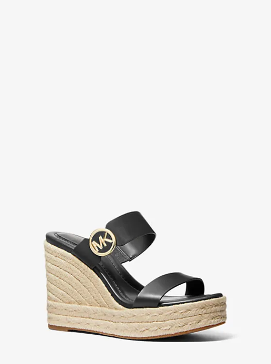 Michael Kors Lucinda Leather Wedge Sandal | BLACK New