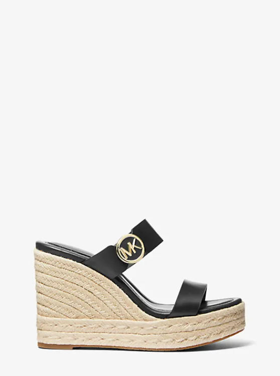 Michael Kors Lucinda Leather Wedge Sandal | BLACK New