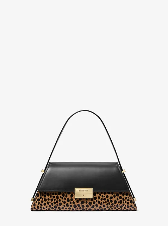 Michael Kors Ludlow Medium Leather and Cheetah-Print Calf Hair Shoulder Bag HUSKMULTI Online