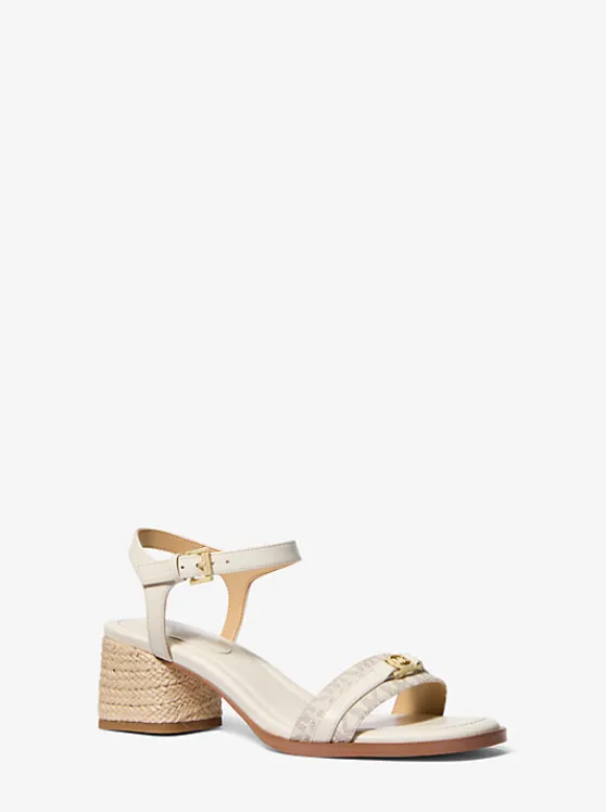 Michael Kors Mandy Signature Logo and Leather Sandal VAN/CREAM Shop