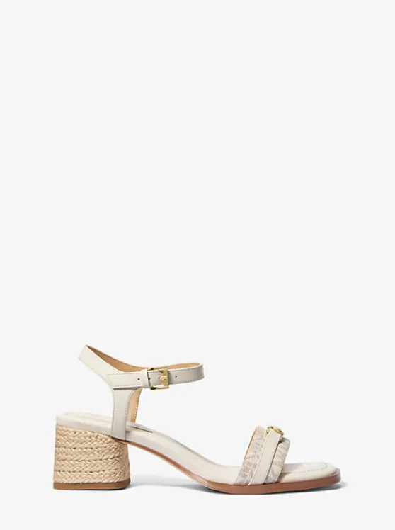 Michael Kors Mandy Signature Logo and Leather Sandal VAN/CREAM Shop