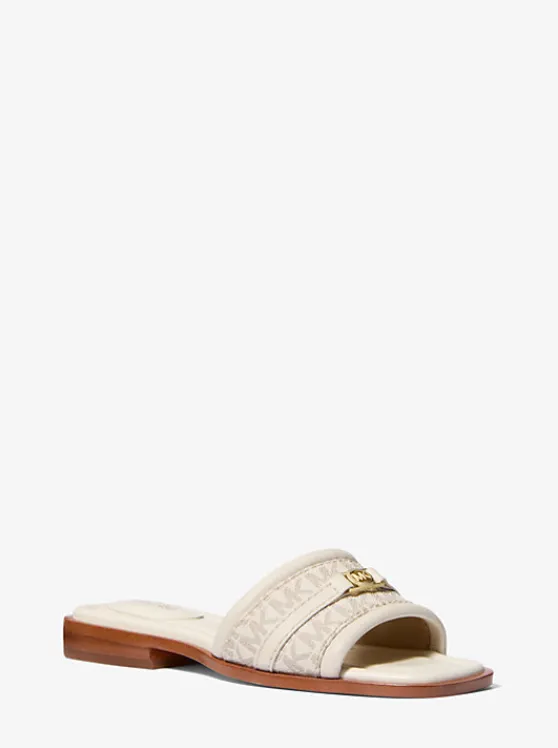 Michael Kors Mandy Signature Logo Slide Sandal VAN/CREAM Cheap