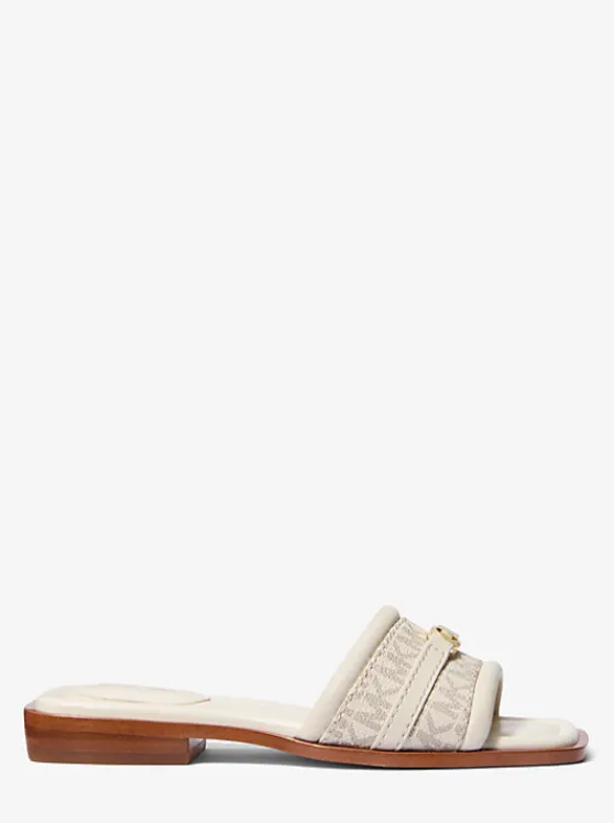 Michael Kors Mandy Signature Logo Slide Sandal VAN/CREAM Cheap