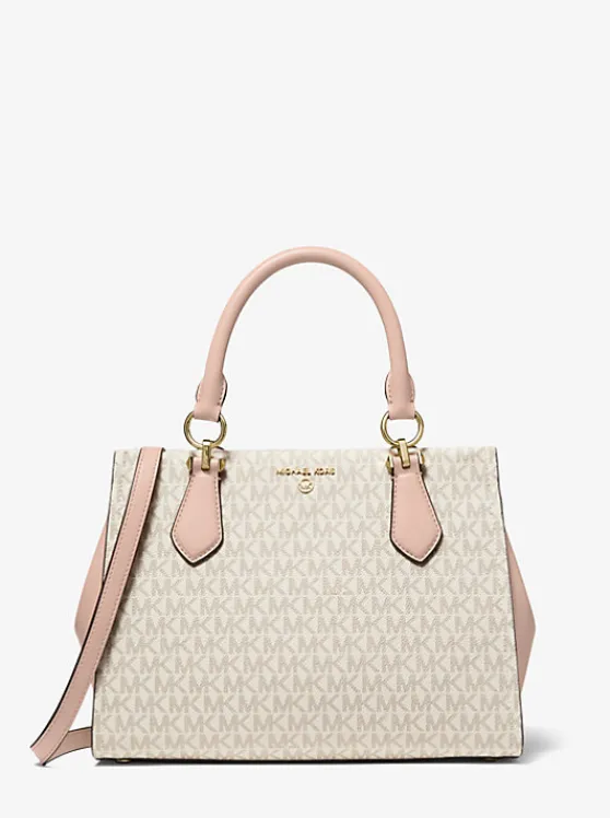 Michael Kors Marilyn Medium Logo Satchel VANILLA/SOFTPINK Hot