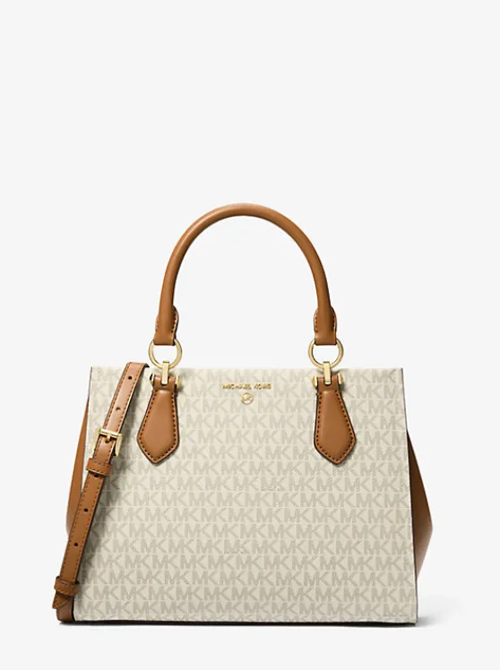 Michael Kors Marilyn Medium Logo Satchel VANILLA/ACORN Online