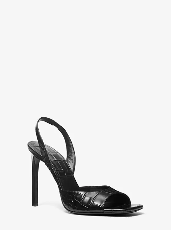 Michael Kors Marisa Crocodile Embossed Patent Leather Sandal | BLACK Shop