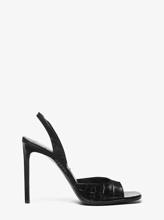 Michael Kors Marisa Crocodile Embossed Patent Leather Sandal | BLACK Shop